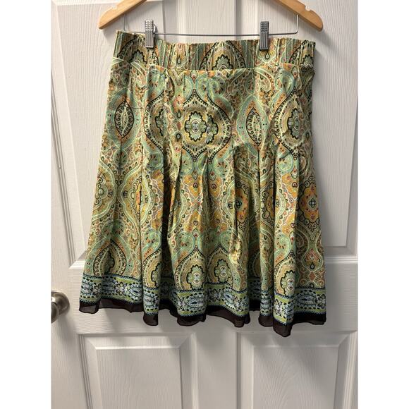 VTG Harolds Skirt 8 ALine Green And Brown Medallion Boho Cottagecore Cotton Y2K - Picture 1 of 6